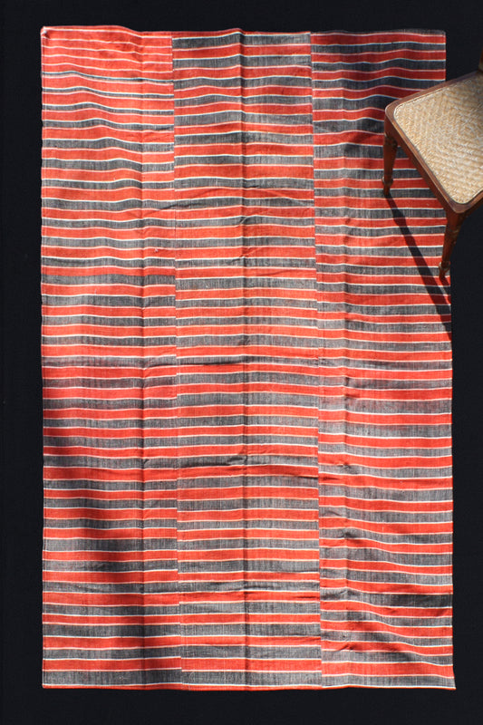 Red And Black Carpet With Thin White Stripes (5' 3'' x 8' 8.5'')