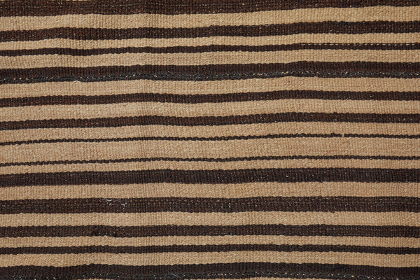 Natural Stripe Brown and Cream Goat Hair and Hemp Anatolian Striped Carpet  (6' 6'' x 9' 2'')