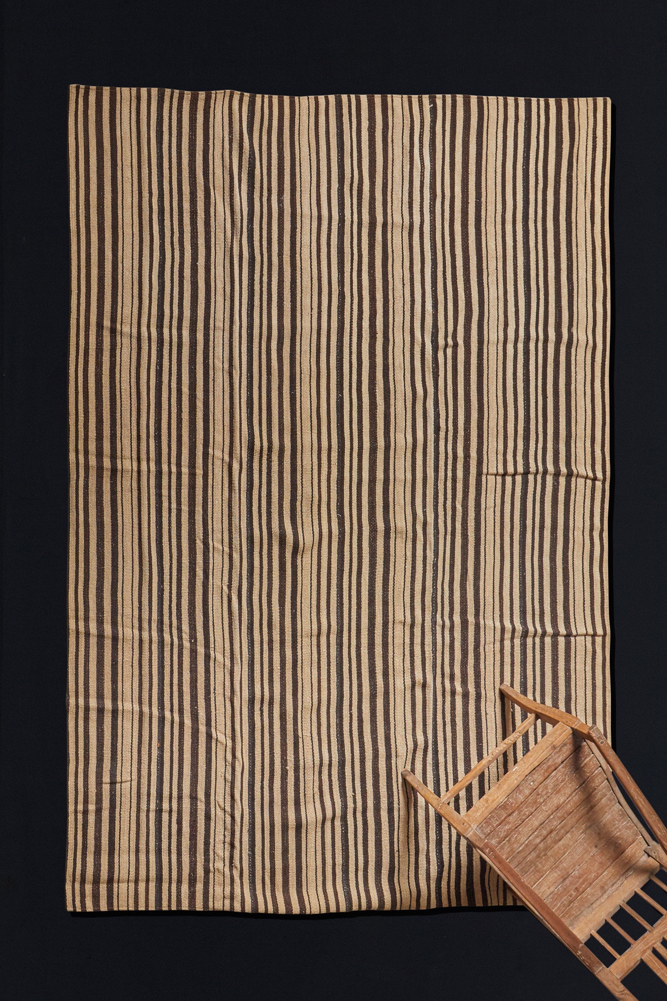 Natural Stripe Brown and Cream Goat Hair and Hemp Anatolian Striped Carpet  (6' 6'' x 9' 2'')