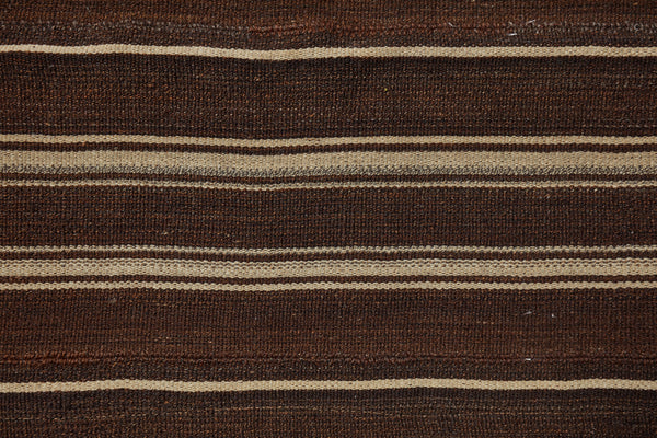 Anatolian Goat Hair and Wool  Brown and Cream Striped Carpet  (6' 4'' x 9' 2.5'')