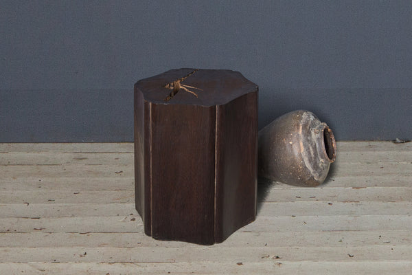 Carved Solid Ulin Wood Side Table/Stool with Shaped Sides