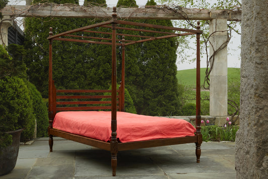 19th Century Dutch Colonial Teak Canopy Queen Sized Bed From Jakarta
