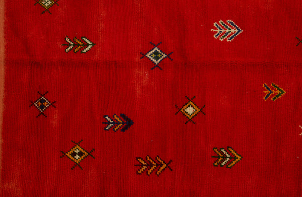 Moroccan Berber Carpet with Bright Orange Field & Symbols .... (5' x 6' 5'')