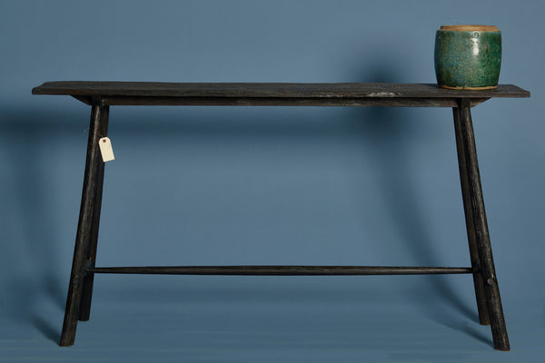 Ebonized Ulin Wood Splayed Legged Console Table