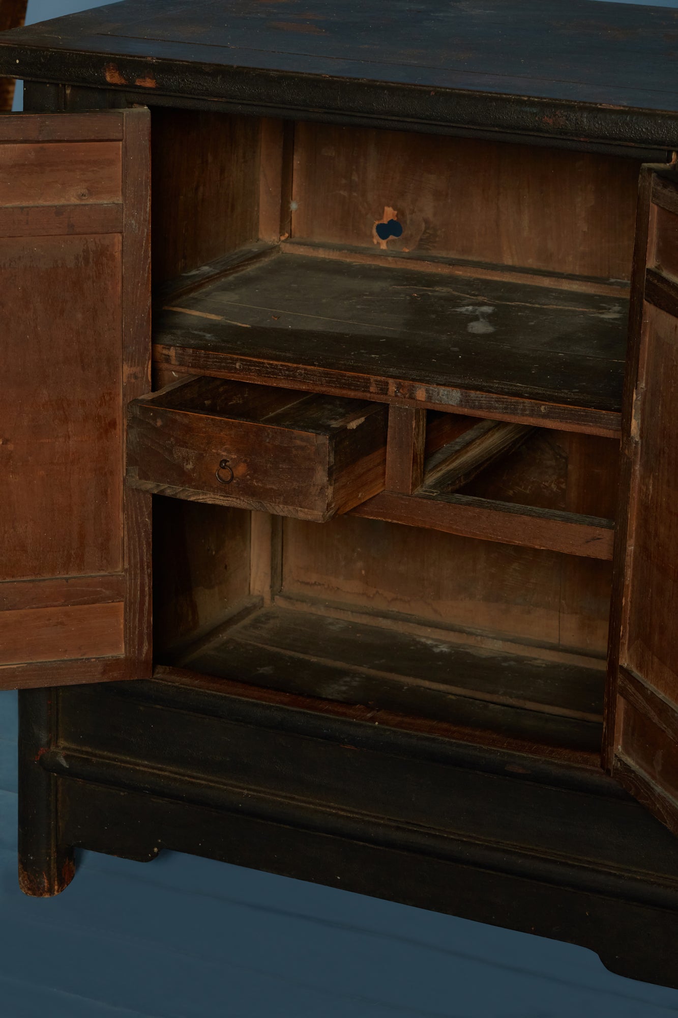 18th Century Chinese Black Lacquer Cabinet with Original Surface