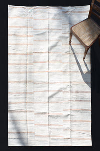Grey Goat Hair Carpet with Thin Orange Stripes Backed (5' 3" x 9' 1")