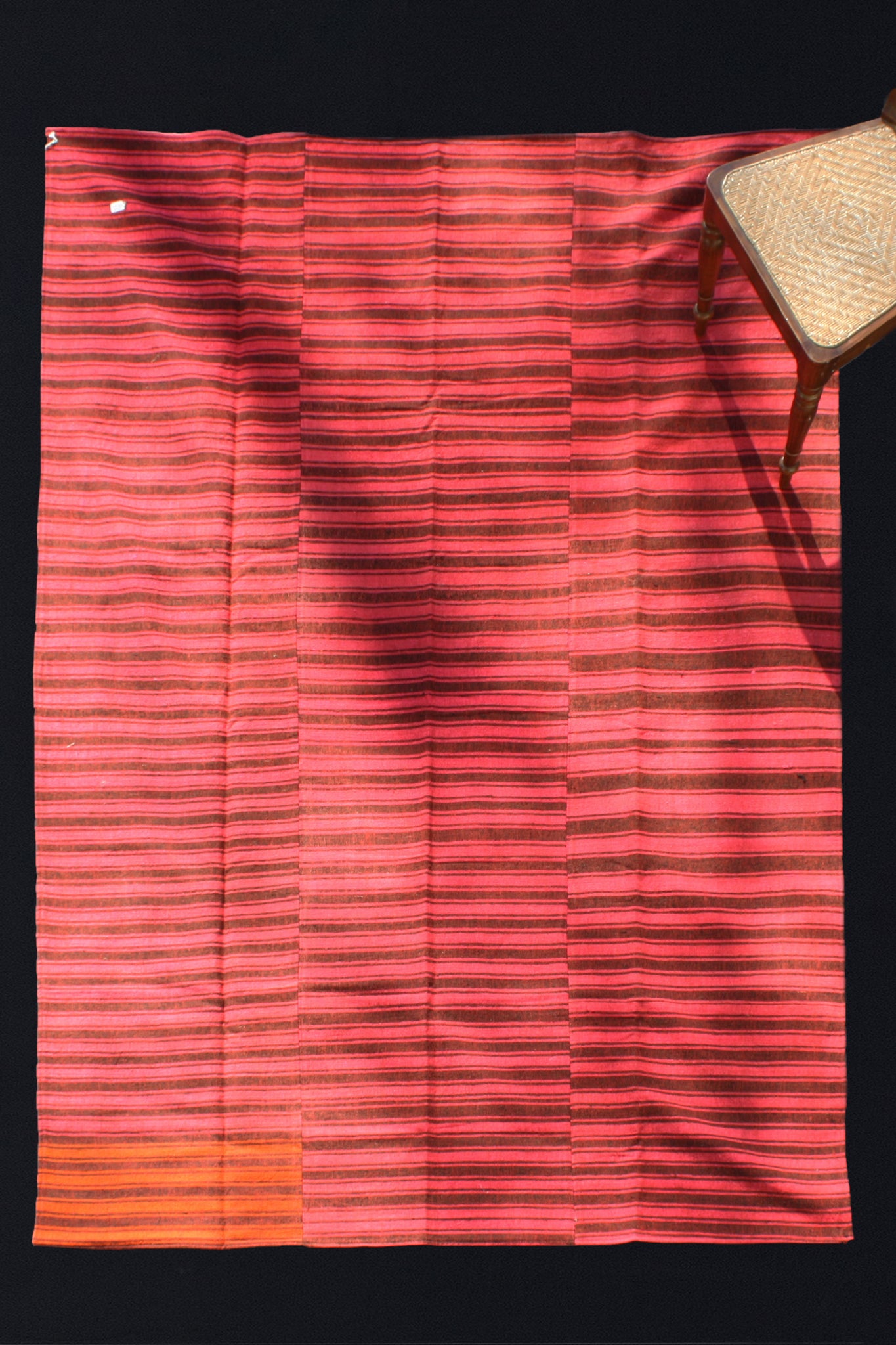 Reddish Pink with Brown Stripe Wool Carpet with Backing (5' 10" x 8' 8")