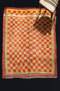 Bordered Red And Yellow Check Konya With A White Band (5' 1'' x 6' 2'')
