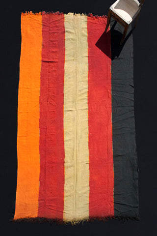 Wide Red, Black And Orange Striped Perde With Pale Green Center (7' x 12')