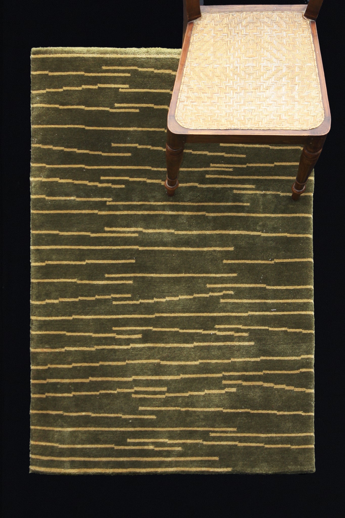Green And Tan Tibetan Carpet (3' x 4' 11'')