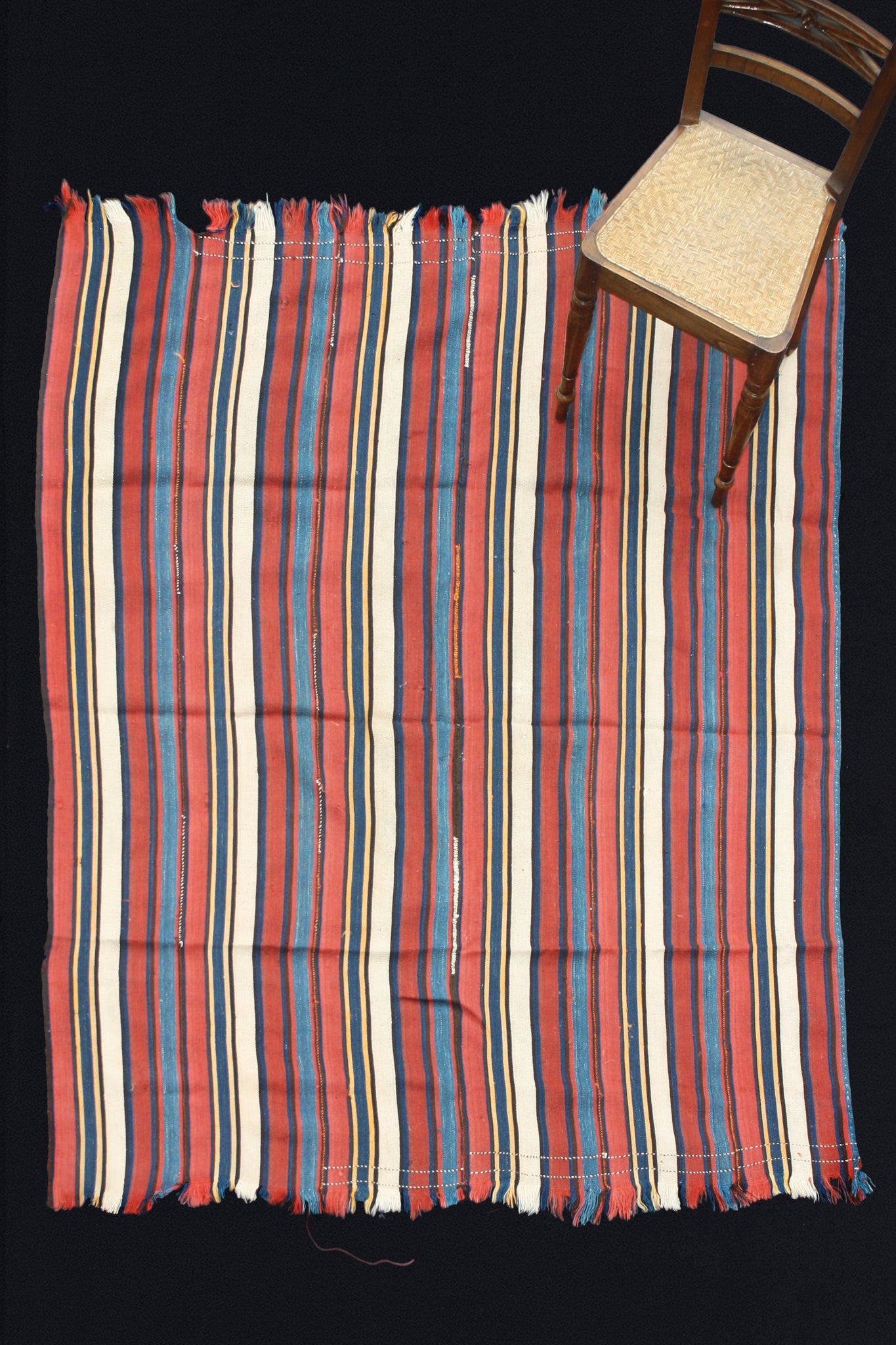 Anatolian Striped Kilim In Red, Blue & Cream (5' 10'' x 7' 10'')