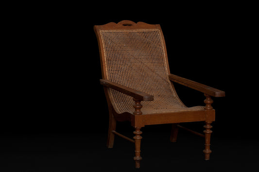 19th Century Teak and Rattan English Colonial Lounge Chair from Singapore