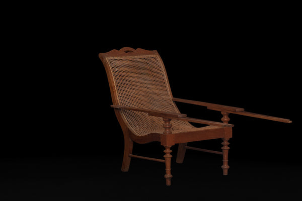 19th Century Teak and Rattan English Colonial Lounge Chair from Singapore