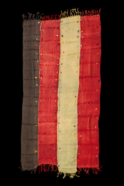 Four Band Sevas Perde with Green, Black and Red Stripes and Tuft Design and Fringe Borders .............. (4' 10" x 10' 10")