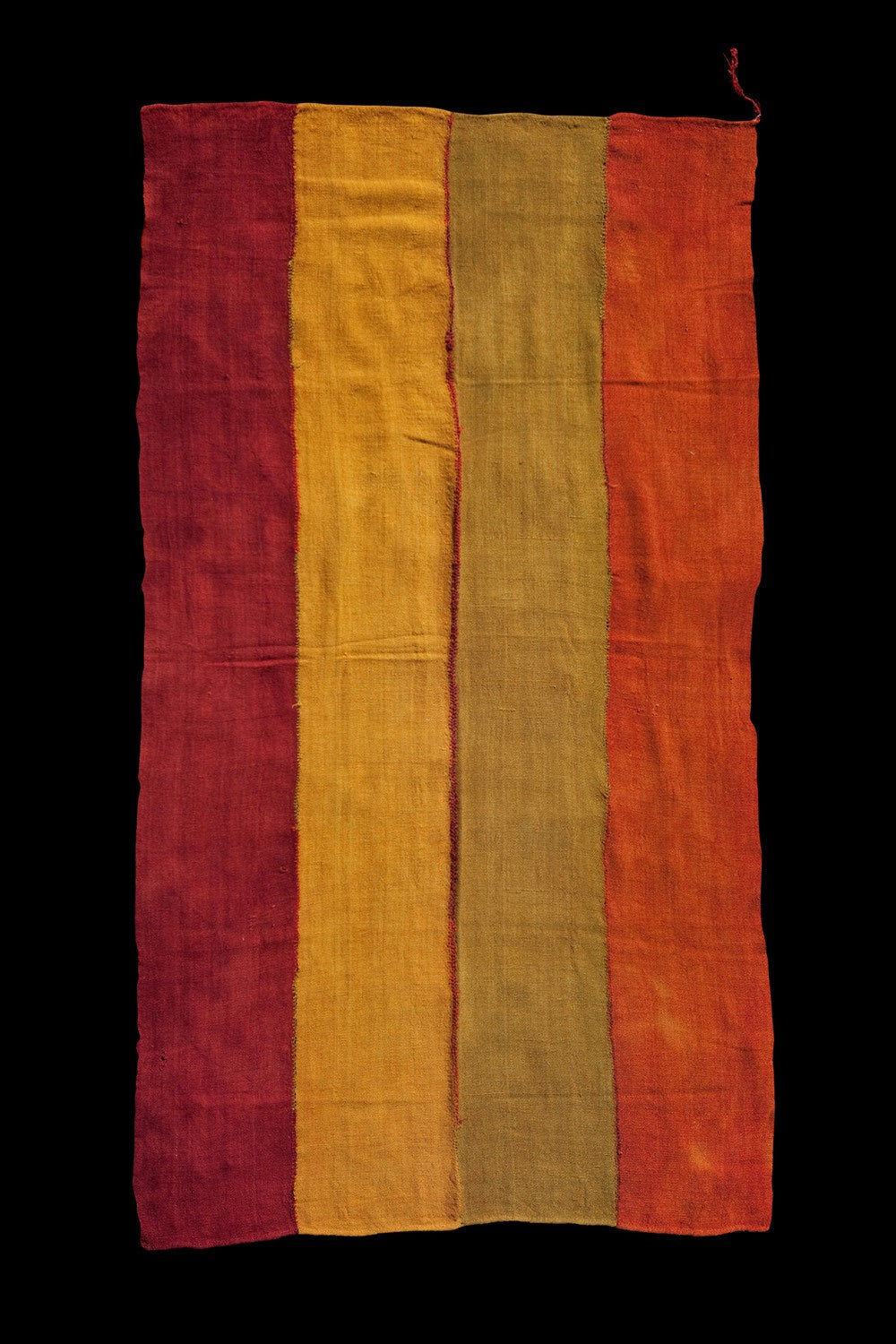 Four Band Sevas Perde with Yellow, Burnt Orange, Green and Red Stripes (4' 9" x 8')