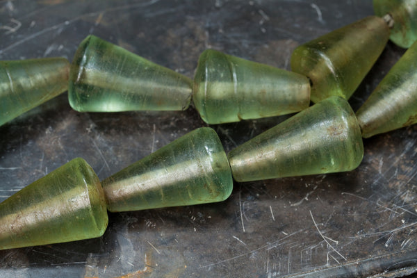 Light Green Cone Glass Borneo Trade Beads